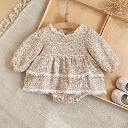 Summer 0-2 Years Old Baby Girls Baby Soft  Cool Beautiful Beige  Flower Skirt Dress Toddler Infant  One Piece Lace  Outfit  Suit