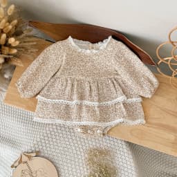 Summer 0-2 Years Old Baby Girls Baby Soft  Cool Beautiful Beige  Flower Skirt Dress Toddler Infant  One Piece Lace  Outfit  Suit