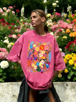 Bohemian Colorful Flowers Print Washed T-Shirt Women Cotton Summer Short Sleeves Loose Breathable T Shirts Y2K Soft Streetwear