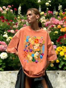 Bohemian Colorful Flowers Print Washed T-Shirt Women Cotton Summer Short Sleeves Loose Breathable T Shirts Y2K Soft Streetwear