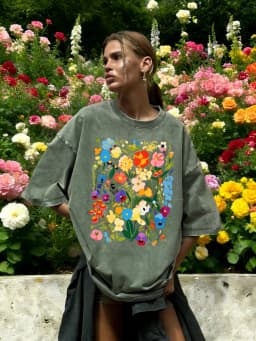 Bohemian Colorful Flowers Print Washed T-Shirt Women Cotton Summer Short Sleeves Loose Breathable T Shirts Y2K Soft Streetwear