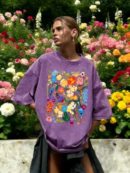 Bohemian Colorful Flowers Print Washed T-Shirt Women Cotton Summer Short Sleeves Loose Breathable T Shirts Y2K Soft Streetwear