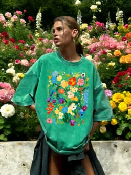 Bohemian Colorful Flowers Print Washed T-Shirt Women Cotton Summer Short Sleeves Loose Breathable T Shirts Y2K Soft Streetwear