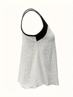 Plus Size Women's Color Block Eyelet Cami Top Spaghetti Strap V Neck Ruffle Hem Casual Tank Top