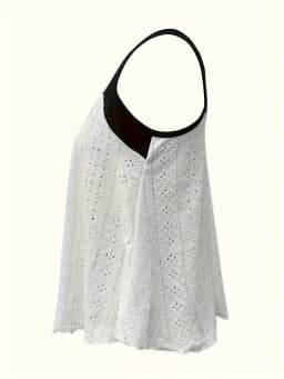 Plus Size Women's Color Block Eyelet Cami Top Spaghetti Strap V Neck Ruffle Hem Casual Tank Top
