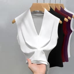Summer Women's V-neck Sleeveless Vest Slim Fit Outerwear for Girls Solid Color Sexy Fashionable, Casual, Breathable Base T-shirt
