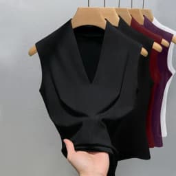 Summer Women's V-neck Sleeveless Vest Slim Fit Outerwear for Girls Solid Color Sexy Fashionable, Casual, Breathable Base T-shirt