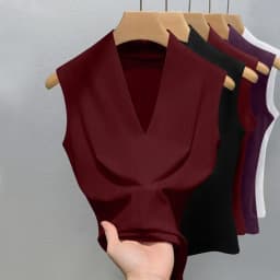 Summer Women's V-neck Sleeveless Vest Slim Fit Outerwear for Girls Solid Color Sexy Fashionable, Casual, Breathable Base T-shirt