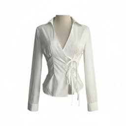 Trendy Slim Fit Women Long Sleeve Shirt Sexy Cinched Waist V-Neck Tops Casual Chic Blouses for women Gothic Street Style