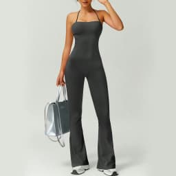 Female Sexy Backless Gym Jumpsuits Set Woman Training Yoga Flared Sportswear Woman Sports Clothes Fitness Elastic Training Suits