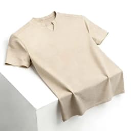 Men's Orange V-notch Stand Collar Short Sleeve T-shirt Casual Business Slim Fit Top for Office Commute