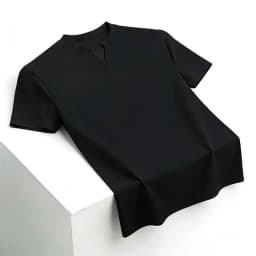 Men's Orange V-notch Stand Collar Short Sleeve T-shirt Casual Business Slim Fit Top for Office Commute