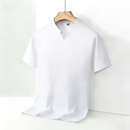 Men's Orange V-notch Stand Collar Short Sleeve T-shirt Casual Business Slim Fit Top for Office Commute