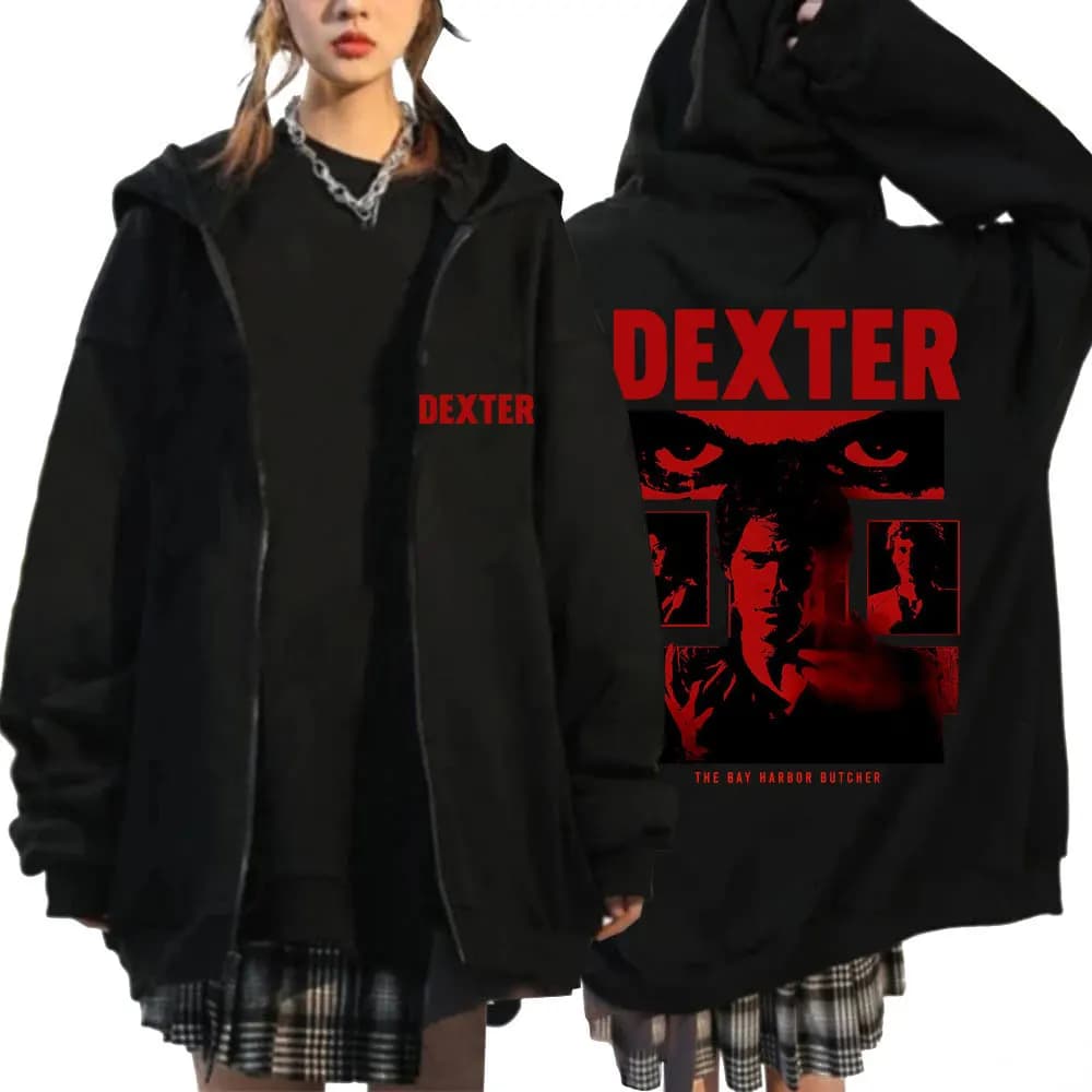 TV Play Dexter Morgan Classic Zipper Hoodies Men's Vintage Fashion Zip Up Tracksuit Oversized Fleece Casual Jackets Streetwear