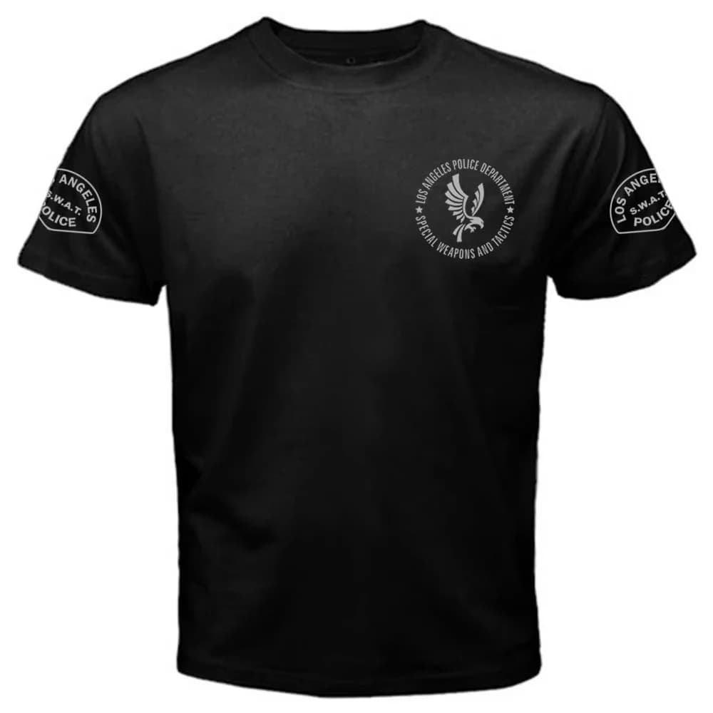 Los Angeles Police Men Cotton T Shirt SWAT Style Tactical Urban Rugged Military Inspired Athletic Casual Streetwear