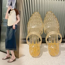 Women'S 2 In 1 Transparent Crystal Plastic Jelly Sandals Non Slip Glitter Pointed Toe Summer Casual Outdoor Beach Flat Slippers