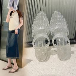 Women'S 2 In 1 Transparent Crystal Plastic Jelly Sandals Non Slip Glitter Pointed Toe Summer Casual Outdoor Beach Flat Slippers