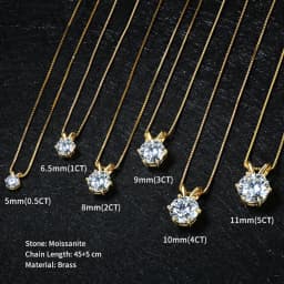 Rrjzz Certified 0.5-5CT D Color Round Moissanite Diamond Pendant Necklace Solitaire Lab Diamond GRA Necklaces for Women Jewelry