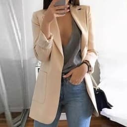 2026 Nieuwe Stijl Fashion Hot Met Pocket Vintage Vrouwen Ol Lange Mouwen Slim Fit Casual Blazer Jas Lange Uitloper