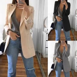 2026 Nieuwe Stijl Fashion Hot Met Pocket Vintage Vrouwen Ol Lange Mouwen Slim Fit Casual Blazer Jas Lange Uitloper