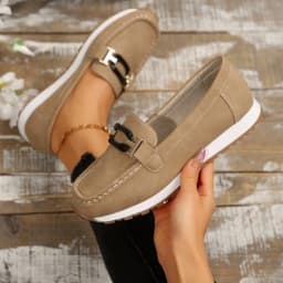 Spring New Women's Buckle Low-top Casual Shoes Fashion Round-toed Vulcanized Shoes Comfortable Slip-on Women's Flat Shoes