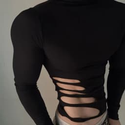 Men Summer T Shirt Long Sleeve Tee Tops Half Collar Clothing Sexy Muscle Skinny Tshirt Side Cut Hollow Out Ripped Slim Autumn