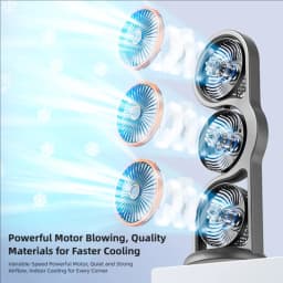 TINSOL 2026 New Portable USB Rechargeable Three-Head Fan – 360° Circulation, 5-Speed Wind, Dormitory and Outdoor Desktop Fan