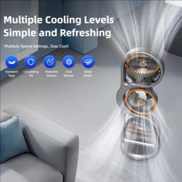 TINSOL 2026 New Portable USB Rechargeable Three-Head Fan – 360° Circulation, 5-Speed Wind, Dormitory and Outdoor Desktop Fan