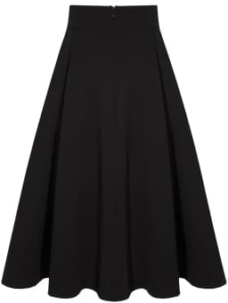 Women Wear to Work Swing Skirts for Women Elastic High Waist Button Front Knee Length Fit And Flare Pleated Skirt