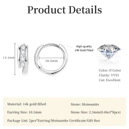 Lnngy Certified 2.5mm Moissanite Earrings 14K Gold Filled Hoop Earring For Women Temperament Versatile Female Jewelry Gift