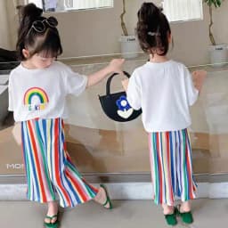 Girls Shorts-sleeve Sets Summer Kids Fashion T-Shirt+Striped Pants 2Pcs Toddler Casual Clothing Suits Children Print Outfits