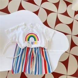 Girls Shorts-sleeve Sets Summer Kids Fashion T-Shirt+Striped Pants 2Pcs Toddler Casual Clothing Suits Children Print Outfits
