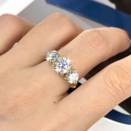 IOGOU 14k Gold Filled Three Stone Ring 8mm&6.5mm D Color Round Moissanite Certified Engagement Wedding Jewelry for Women Rings
