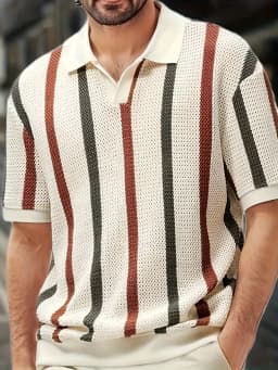 Men's New Summer Striped Sheer Design Knitted Crew-Neck Sweater - Versatile and Fashionable Short-Sleeved Pullover Shirt