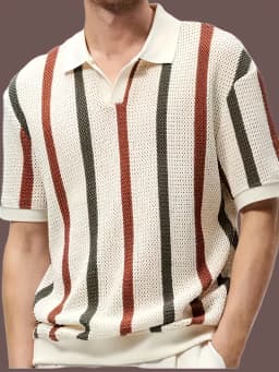 Men's New Summer Striped Sheer Design Knitted Crew-Neck Sweater - Versatile and Fashionable Short-Sleeved Pullover Shirt