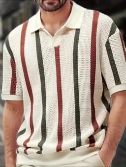 Men's New Summer Striped Sheer Design Knitted Crew-Neck Sweater - Versatile and Fashionable Short-Sleeved Pullover Shirt