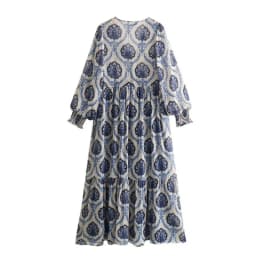 Women's Spring Summer Casual V-Neck Long Sleeve Printed Maxi Dress, Lightweight and Comfortable for Daily Wear