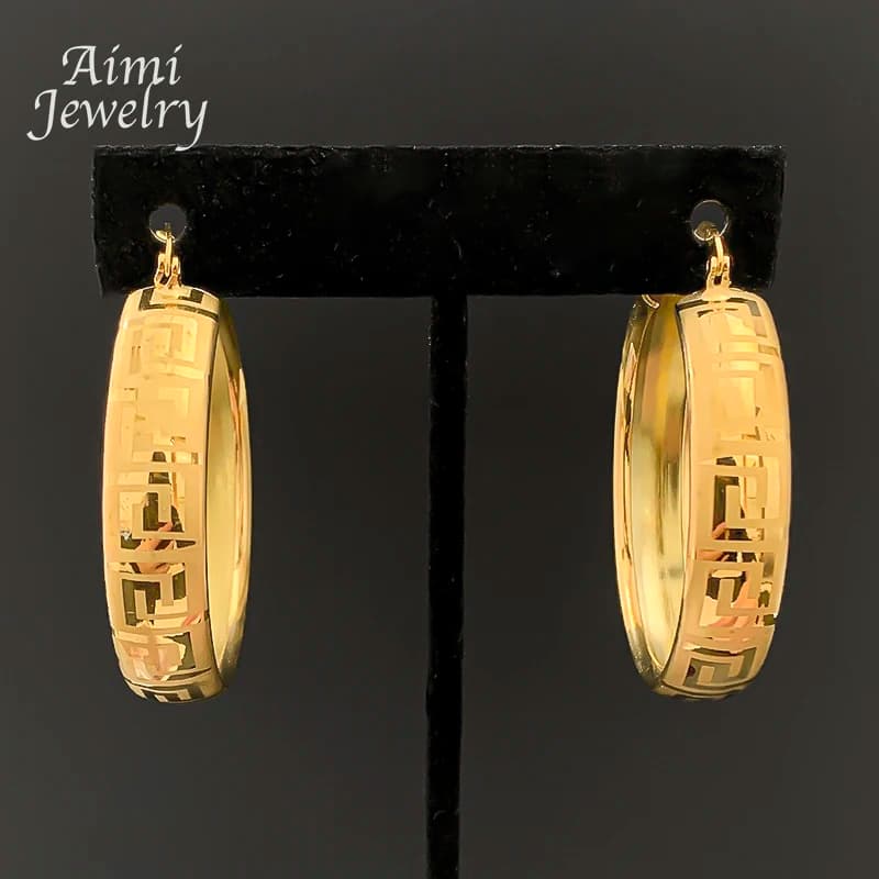 Hook Pattern Dubai 18K Gold Plated Hoop Earrings for Woman Circle Earring Party Wedding Gifts Italian African Jewelry Sets
