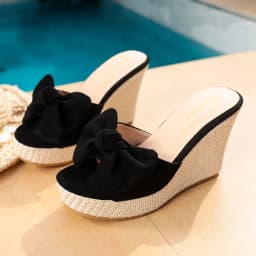 Summer Women's Slippers Wedge Heels High Female Fish Mouth Shoes Thick Bottom Outdoors Sweet Bow Suede Girls Schoolgirl Slides