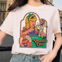 Lets Summon Demons Aesthetics T Shirt Women Summer Casual Harajuku Cartoon Print Satan Short Sleeve Tops Camiseta Mujer