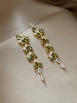 Korean new design fashion jewelry 14K gold plated luxury zircon leaf long tassel earrings elegant women's party accessories