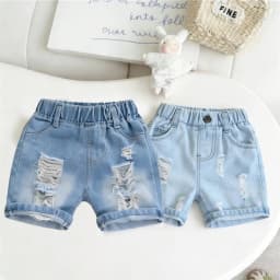 2-8Y Boys Shorts Summer Children Torn Jeans Casual Kids Knee Length Denim Pants Baby Solid Color Shorts Infant Fashion Clothing
