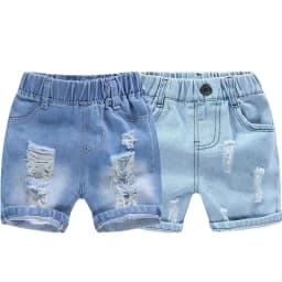 2-8Y Boys Shorts Summer Children Torn Jeans Casual Kids Knee Length Denim Pants Baby Solid Color Shorts Infant Fashion Clothing