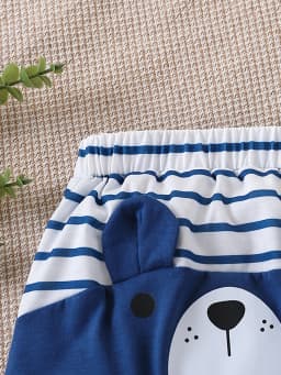 Infant and Toddler Animal Ear Striped Pants, Three-Pack, Bear, Tiger, and Dog Patterns, Soft and Comfortable, Essential for Spring and Autumn