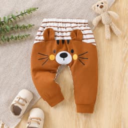 Infant and Toddler Animal Ear Striped Pants, Three-Pack, Bear, Tiger, and Dog Patterns, Soft and Comfortable, Essential for Spring and Autumn
