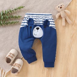 Infant and Toddler Animal Ear Striped Pants, Three-Pack, Bear, Tiger, and Dog Patterns, Soft and Comfortable, Essential for Spring and Autumn