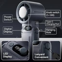 Portable Handheld Cooling Fan 199Gear Strong Wind Speed LED Digital Display 135°Foldable 3-in-1 Handheld Tubro Fan 8000mAh F5PRO