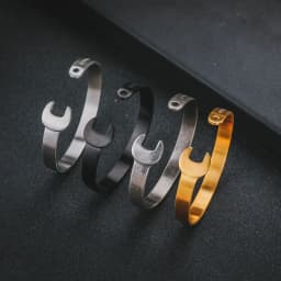 8.5mm Width Stainless Steel Wrench Spanner Open Bangle Plated Gold Silver Black Men Women Fashion Wrist Bracelet Drop Shipping