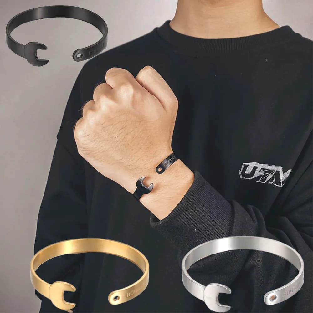 8.5mm Width Stainless Steel Wrench Spanner Open Bangle Plated Gold Silver Black Men Women Fashion Wrist Bracelet Drop Shipping