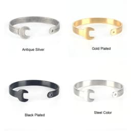 8.5mm Width Stainless Steel Wrench Spanner Open Bangle Plated Gold Silver Black Men Women Fashion Wrist Bracelet Drop Shipping